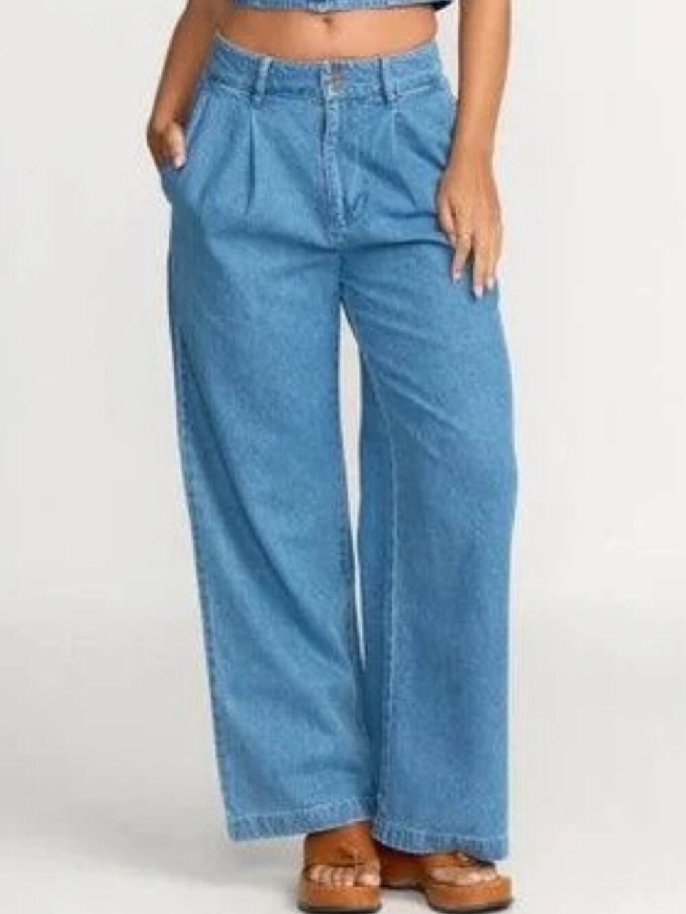 Billabong Wave Wash Pants Blue Size M High-Rise Fitted Waist Wide Leg New